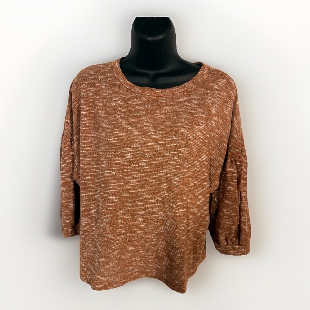 Ginger g Crewneck Pullover Sweater Balloon Sleeves Rust Size Medium